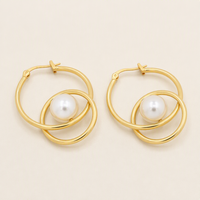 Boucles d'oreilles créoles entrelacées en perles, dorées, double cercle, fermoir articulé, pour femme, bijoux minimalistes quotidiens