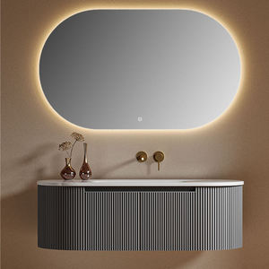 Set Mobile Bagno Moderno Personalizzato in Legno Massello con Lavabo Integrato e Specchio LED per Progetti di Appartamenti e Hotel - Product Image 6