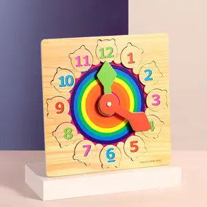 Children Clock Blocks 12 Number Digital Wooden Clock Jigsaw Puzzle Educational Kids Toys in China
