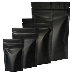 Bolsas de café de embalaje de plástico negro mate, con cremallera y válvula