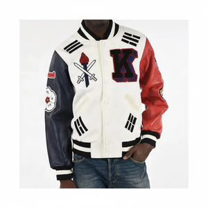 Chaqueta de cuero de bombardero vintage bordada personalizada para hombre cuello de letra de piel de vaca de talla grande para verano y primavera - Product Image 1