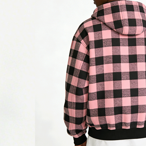 Sudadera con capucha a cuadros <span class=keywords><strong>para</strong></span> hombre, de algodón, de alta calidad, con cremallera, estilo oversize, gruesa, unisex, con logo OEM personalizado, diseño a cuadros invertido - Product Image 3