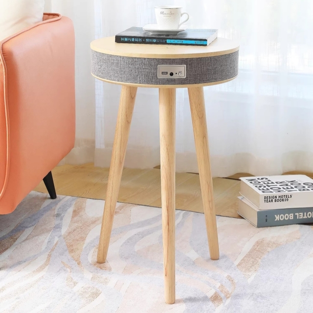 Smart Bluetooth Portable Wood Coffee Table Audio Mobile Phone Wireless Charging Modern Living Room Furniture Sofa Round