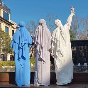 Loriya Venta caliente dos capas Flowy Khimar oración <span class=keywords><strong>Hijab</strong></span> Jazz pañuelo para la cabeza Jilbab Abaya mujeres vestido musulmán - Product Image 5