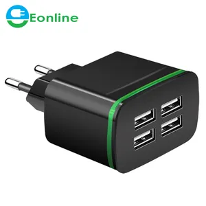 EONLINE 4端口USB充电器5V/4A智能墙壁适配器手机充电数据设备，用于iPhone iPad EU插头