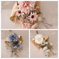 CF01390 Bouquet de dahlias artificiels, petit bouquet emballé dans du papier, fausse fleur, bouquet cadeau pour la décoration de la maison, 40 cm