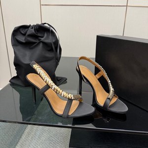 <span class=keywords><strong>Sandalias</strong></span> de Tacón Fino con Tira de Metal y Pedrería, Diseño Moderno y Elegante para Primavera/Verano - Product Image 1