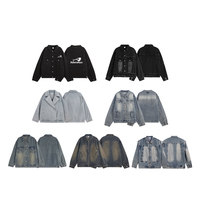 Veste en jean décontractée pour homme, style rétro américain, personnalisée OEM, coupe oversize, double couche, effet délavé, avec fermeture éclair