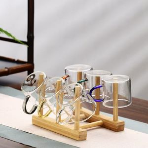 Estante para tazas de bambú con soporte de madera para almacenamiento en la cocina, organizador ecológico para secar platos, forma cuadrada, material natural - Product Image 2