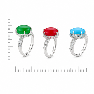 Anello regolabile in stile vintage con apertura, elegante design con pietra verde, gioiello da donna per tutti i giorni - Product Image 5