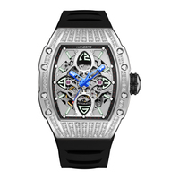 HANBORO Montre pour homme entièrement automatique Trèfle à quatre feuilles Montre-bracelet Étanche Lumineuse Creuse Caractéristiques Tendance Cadran en verre Caoutchouc