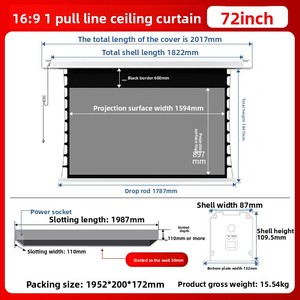 Écran <span class=keywords><strong>de</strong></span> <span class=keywords><strong>projection</strong></span> domestique 16:9 avec télécommande, occultant optique dissimulé pour plafond ou mur, en polyester, à levage - Product Image 5