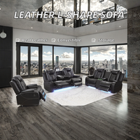 Canapé d'angle en cuir véritable moderne en forme de L avec design convertible extensible et fonction rafraîchissante pour salon de luxe