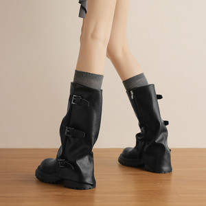 Bottes Imperméables Décontractées et Tendance pour Femme, Style Décontracté avec Boucle de Ceinture, Semelle Épaisse, en Cuir Véritable, Antidérapantes et Durables - Product Image 3