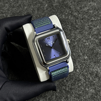 Jam Tangan Bisnis Pria Sabr Biru Olahraga Luar Ruangan Tali Nilon Velcro Casing Paduan Logam Jam Tangan Persegi Angka Arab Hitam Jam Tangan Kuarsa