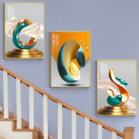 Set Lukisan Kanvas Emas Mewah, Seni Dinding Modern Abstrak Still Life Kristal Porselen untuk Dekorasi Ruang Tamu Rumah