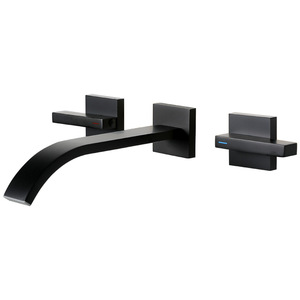 Lavabo encastré entièrement en laiton avec robinet <span class=keywords><strong>noir</strong></span> Bassin séparé à trois voies avec robinets de lavabo dissimulés <span class=keywords><strong>Mitigeur</strong></span> d'évier - Product Image 4