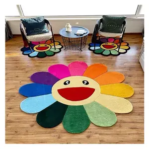 Popular Unique Custom Faux Fur Cartoon Play Rug Colorful Bedroom Flower Carpet Printed Kids Carpet for Kids