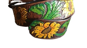 Cinturón de cuero de piel de vaca auténtica 100% más vendido, diseño informal, hebilla de latón de alta calidad, patrón Floral personalizado, venta al por mayor P - Product Image 3