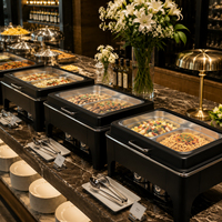 Chauffe-Plats Électrique Rectangulaire 9L en Acier Inoxydable Argent et Noir pour Buffet – Matériel de Restauration Professionnel