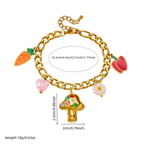 Fashion Charm Bracelet Zinc Alloy Carrot Mushroom Flower Pendant Colorful Rhinestone Jewelry For Women Girls - Product Image 4