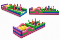 Pista de Obstáculos Inflable Comercial de Colores Arcoíris, PVC Resistente, para Niños, Carrera de Desafío, Alquiler para Fiestas, Carnavales y Eventos al Aire Libre