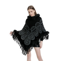 Poncho en cachemire à col en fourrure, noir et rouge, best-seller 2022, en laine et fausse fourrure de renard, pour femmes, adultes, châles d'hiver en jacquard
