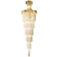 Grand lustre moderne de luxe en spirale dorée K9 Longue lampe Escalier Haut plafond Fournisseur de maison d'hôtel
