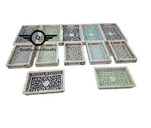 Plateaux de service en bois avec incrustations de os multicolores, best-sellers, 30x20x5cm, certifiés EPCH, qualité hôtelière et restauration, artisanat - Product Image 3