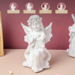 Statua Artigianale di Fata Bianca <span class=keywords><strong>con</strong></span> Ali su un Ginocchio e Finitura Liscia per Decorazione - Product Image 3