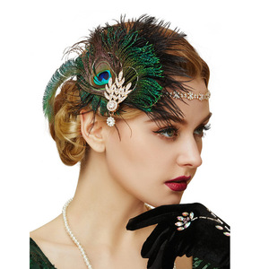 Ngọc trai sang trọng hairband tóc phụ kiện thời trang <span class=keywords><strong>retro</strong></span> fascinators chủ đề Đảng Rhinestone lông headbands - Product Image 1