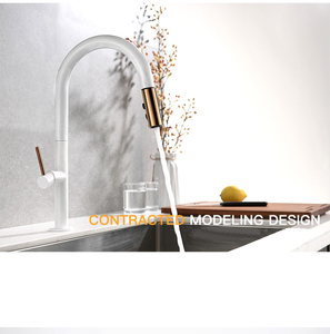 Nuovo Design Miscelatore da Cucina Estraibile Monocomando in Ottone <span class=keywords><strong>Bianco</strong></span> Oro con Valvola in Ceramica, Installazione a Foro Singolo - Product Image 5