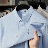 Chemise habillée à manches longues pour homme, à rayures verticales, infroissable, avec broderie de motif, polyvalente pour le bureau, vente en gros