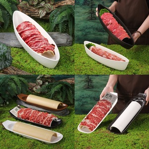 Plato Ovalado Huanghuanghuan para Hot Pot, Color Sólido, Creativo, en Forma de Barco, para Cortes de Carne, Ideal para Fiestas - Product Image 4