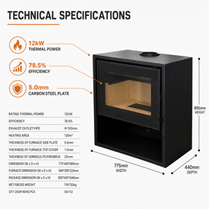Stufa a Legna Moderna <span class=keywords><strong>da</strong></span> Interno in Acciaio al Carbonio, Efficienza Elevata 78,5%, Caminetto Autoportante per Riscaldamento Domestico - Product Image 2