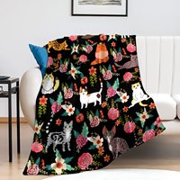 Selimut Flanel Motif Bunga Kucing Lucu Latar Belakang Hitam Pola Anak Kucing Berbunga Warna-warni Selimut Lembut Ringan Hadiah Dekorasi