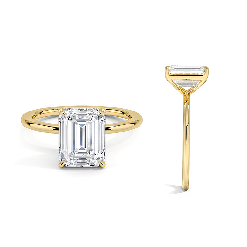 14K emeral cut diamond ring