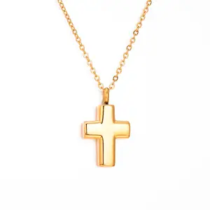 Venta al por mayor personalizado a granel de acero inoxidable joyería cristiana religiosa pequeña Cruz colgante collar 18K chapado en oro joyería de las mujeres