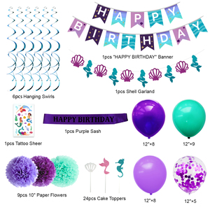 Nicro 73 pièces Décoration de fête sur le thème des sirènes Joyeux <span class=keywords><strong>anniversaire</strong></span> Kit de ballons en aluminium et bannière <span class=keywords><strong>Petite</strong></span> Sirène Fournitures de fête Décoration de table - Product Image 2