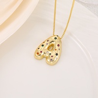 JF-44527 Lujoso Colgante de Letra Inicial con Burbuja, Chapado en Oro de 18k, Personalizado con Circonitas Cúbicas de Colores, Collar con Letra del Alfabeto, Joyería