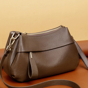 Genuine Leather <b>Shoulder</b> Bag Minimalist Design Zip Closure Single <b>Strap</b> Brown Color Daily Use Women's Handbag - Product Image 1