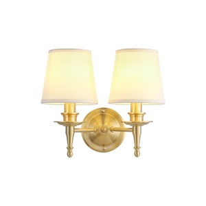 Applique <span class=keywords><strong>da</strong></span> <span class=keywords><strong>Parete</strong></span> in Ottone Dorato Anticato <span class=keywords><strong>con</strong></span> Doppio Paralume in Tessuto Bianco, Lampada <span class=keywords><strong>da</strong></span> <span class=keywords><strong>Parete</strong></span> per Bagno, Comodino, Corridoio, Soggiorno - Product Image 1