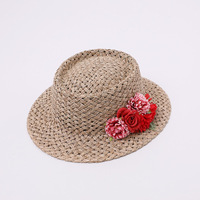Chapeau de paille ajouré respirant à motif rose champêtre pour femme, à large bord, idéal pour l'été, la plage, la protection solaire et les séances photo