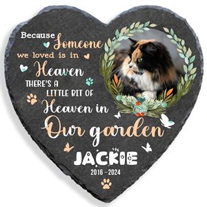 Uionen - Lápida Personalizada con Foto de Mascota, Figura Conmemorativa de Pizarra para Funeral, Piedra Conmemorativa Negra en Forma de Corazón para Perros y Gatos - Product Image 6