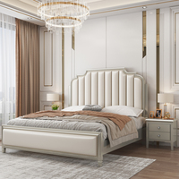 Lit double moderne minimaliste nordique en bois massif, style campagne américaine, cuir, luxe léger, pour chambre principale