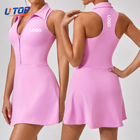 Robe de tennis une pièce pour femme avec logo personnalisé, grande taille, fermeture éclair, robe de sport unique, séchage rapide, respirante, robe de sport pour la gym et le tennis