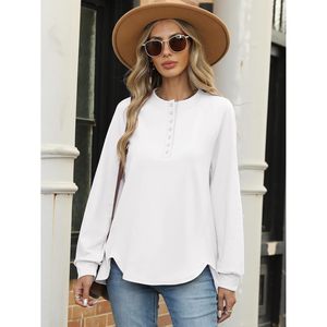 FOXA Camiseta tipo túnica Henley de manga larga para mujer, suéter informal con botones en la parte delantera, atuendos de primavera e invierno - Product Image 2