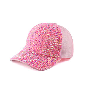 Berretto da <span class=keywords><strong>Baseball</strong></span> Vintage Hip-pop con diamanti protezione solare con strass con visiera da esterno berretto rosa per ragazza - Product Image 2
