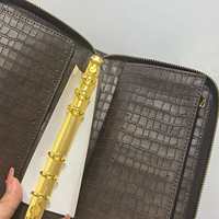 Porte-documents en cuir de luxe avec fermeture éclair A6 avec porte-cartes et pages intérieures