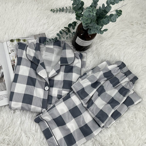 Conjuntos de pijamas de mujer de talla grande de poliéster al por mayor, conjuntos de pijamas de mujer con estampado de cuadros - Product Image 1